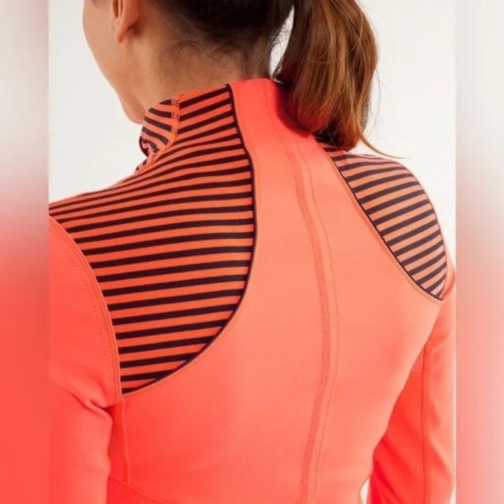 Lululemon Women's Neon Orange Navy Blue Striped Forme Jacket Sz 6 2590 - Picture 10 of 14